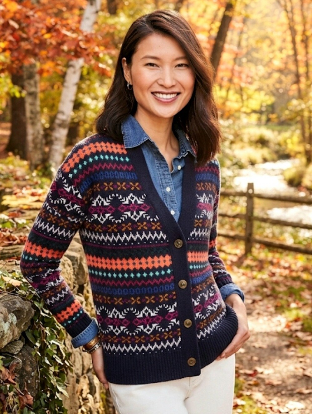 Talbots Fair Isle Delight V-neck Button Front Cardigan Size XL NWT